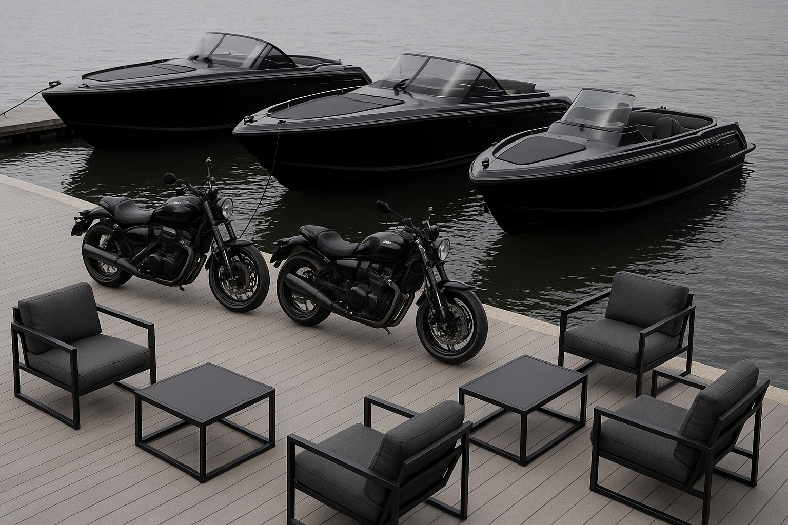 black on gray boats outdoor furniture motorcycles